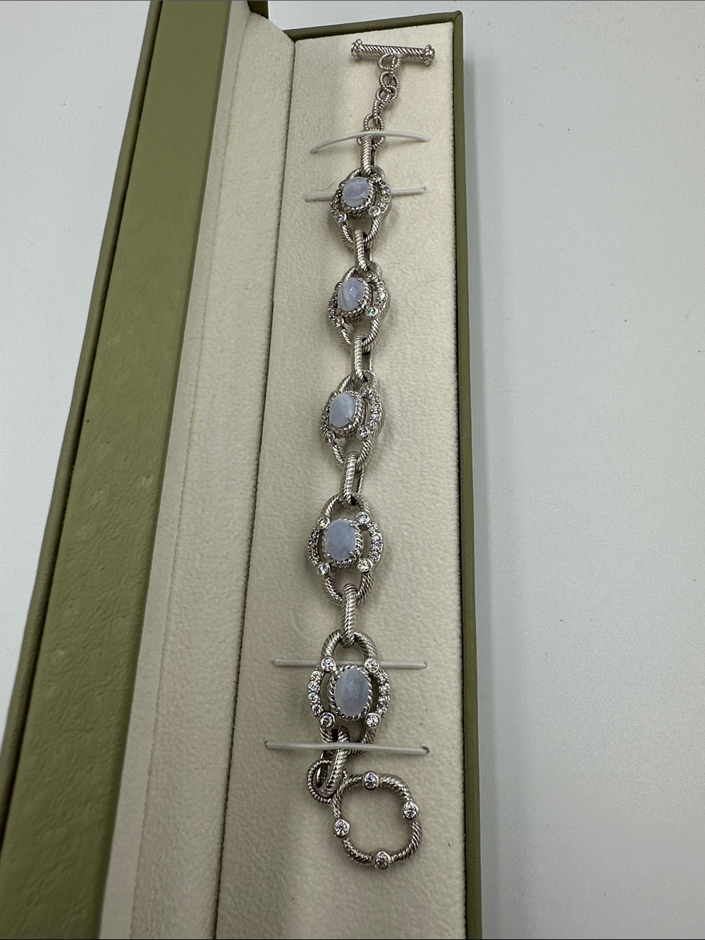Judith Ripka 925 Sterling Silver Cable Links Toggle 5 Oval Stones Bracelet - Picture 5 of 16